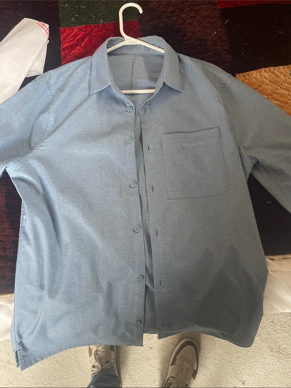 lululemon athletica Men's Heathered Blue Button-Front Shirt